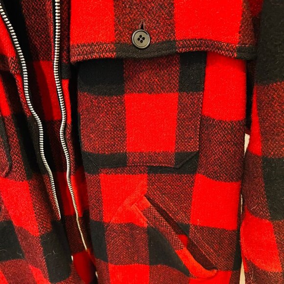 Vintage 40s Men’s Carter’s Red Black Buffalo Plaid Wool Work Wear Jacket Coat M - Picture 15 of 16